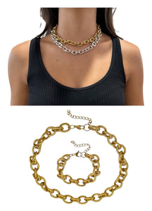 Chunky Gold Plated Chain Necklace & Bracelet