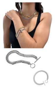 Double Welded Link Chains Stainless Steel Necklace & Bracelet Set