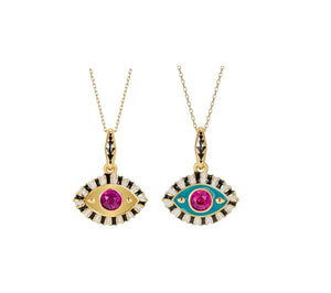 Evil Eye Gold Plated Hot Pink Stone Necklaces