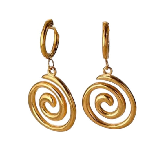 Gold Plated Dangling Swirl Huggies Earrings