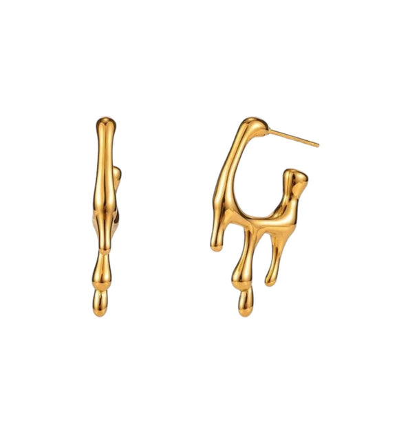 Square Liquid Drip Gold Plated Earrings