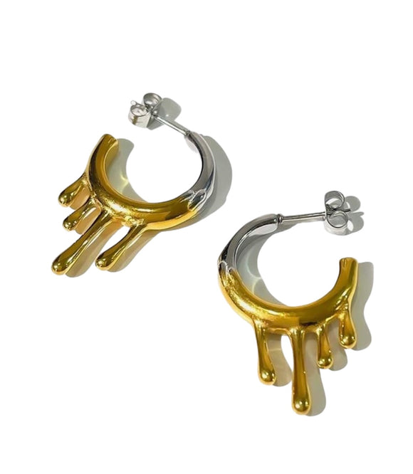 Two Tone Liquid Drip Gold Plated Earrings