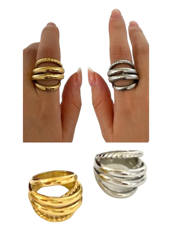 Gold Plated Five Layer Chunky Ring