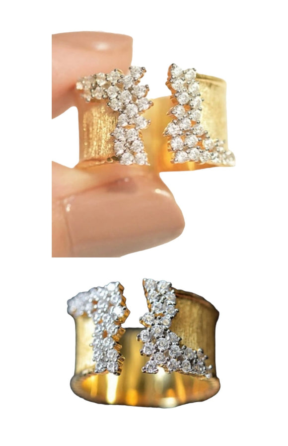 Multi-Diamond Gold Plated Textured Cuff Ring