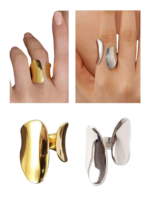 Gold Plated Irregular Wide Cuff Rings