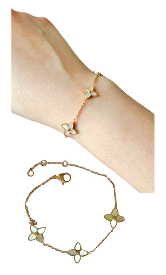 Gold Plated Mother of Pearl LV Flower Bracelets