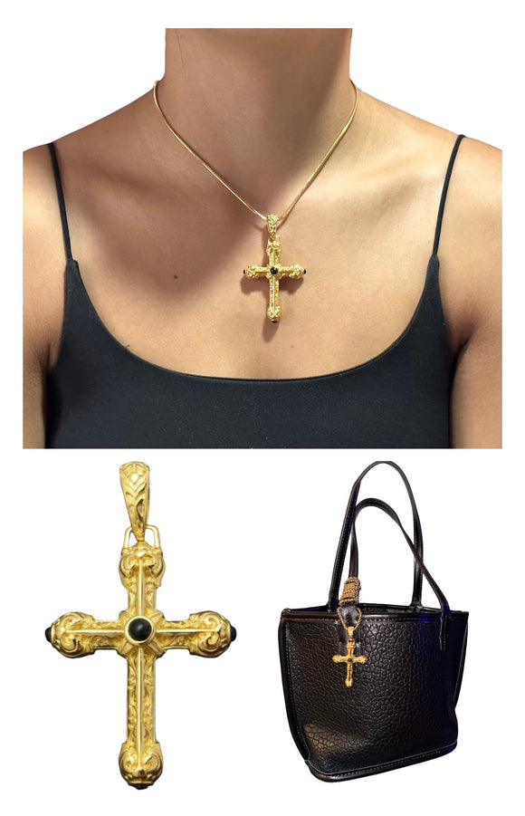 Gold Plated Budded Cross with Detailed Cravings Pendant